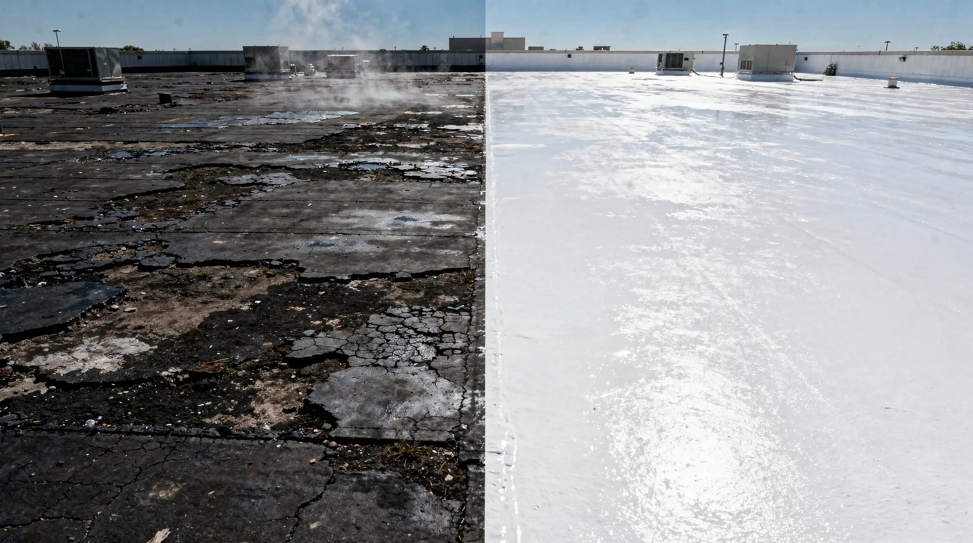 Comparaison avant apres application peinture cool roof sur toiture